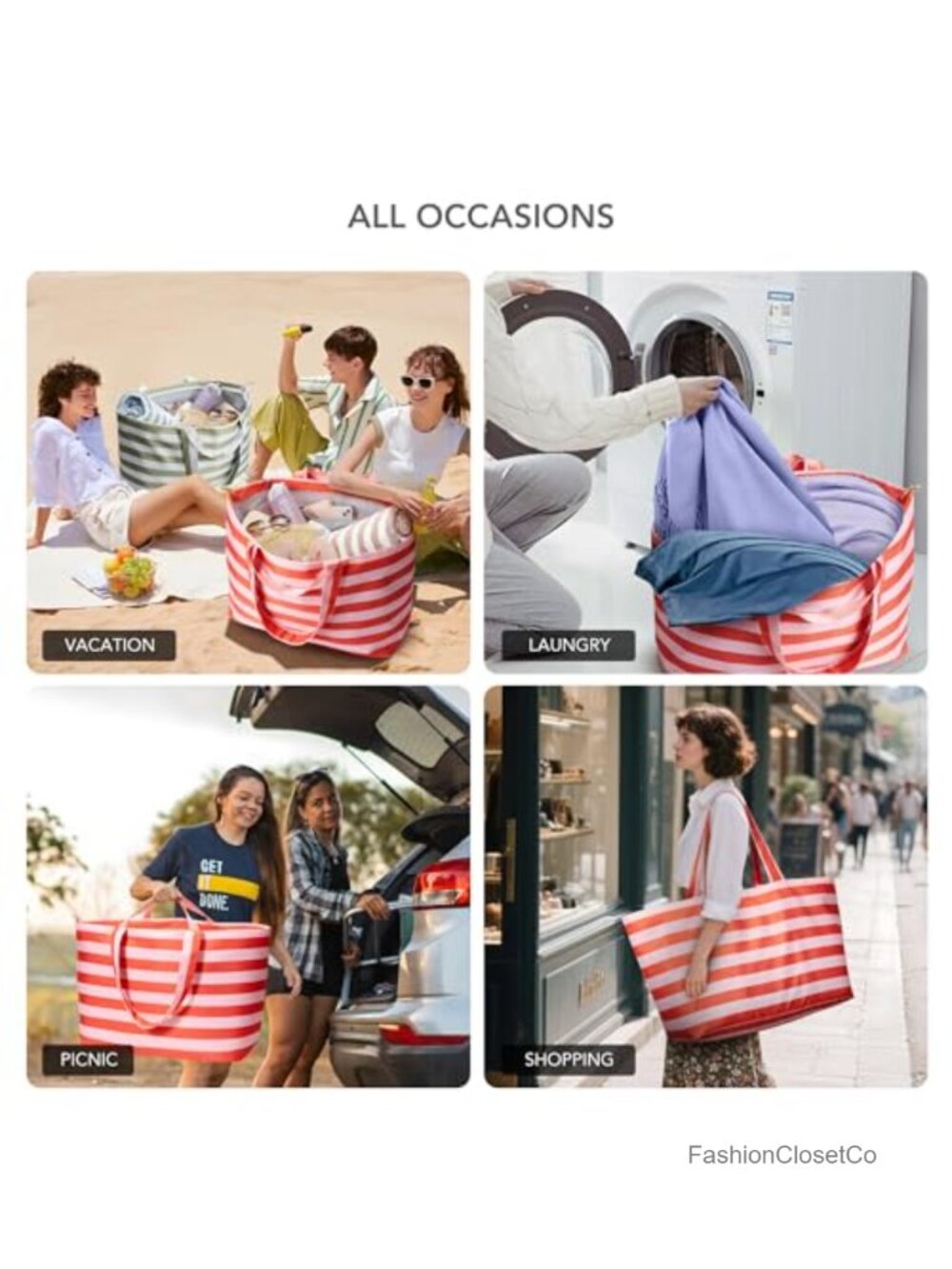 Extra Large 58L Duffle Travel Tote Bag with Zipper, Water-Resistant Nylon, - Picture 3 of 6